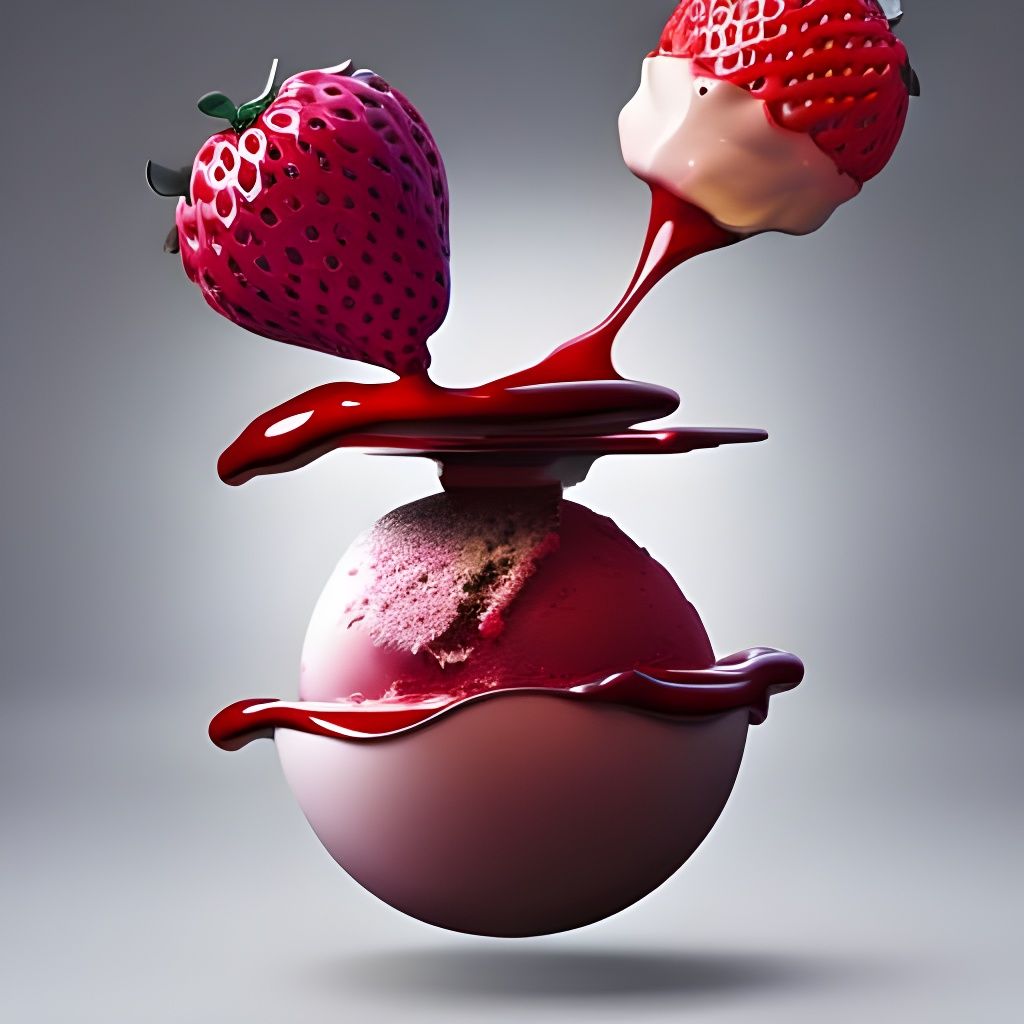 Exploding Strawberry Ice Cream Orb in Hyperrealistic Style