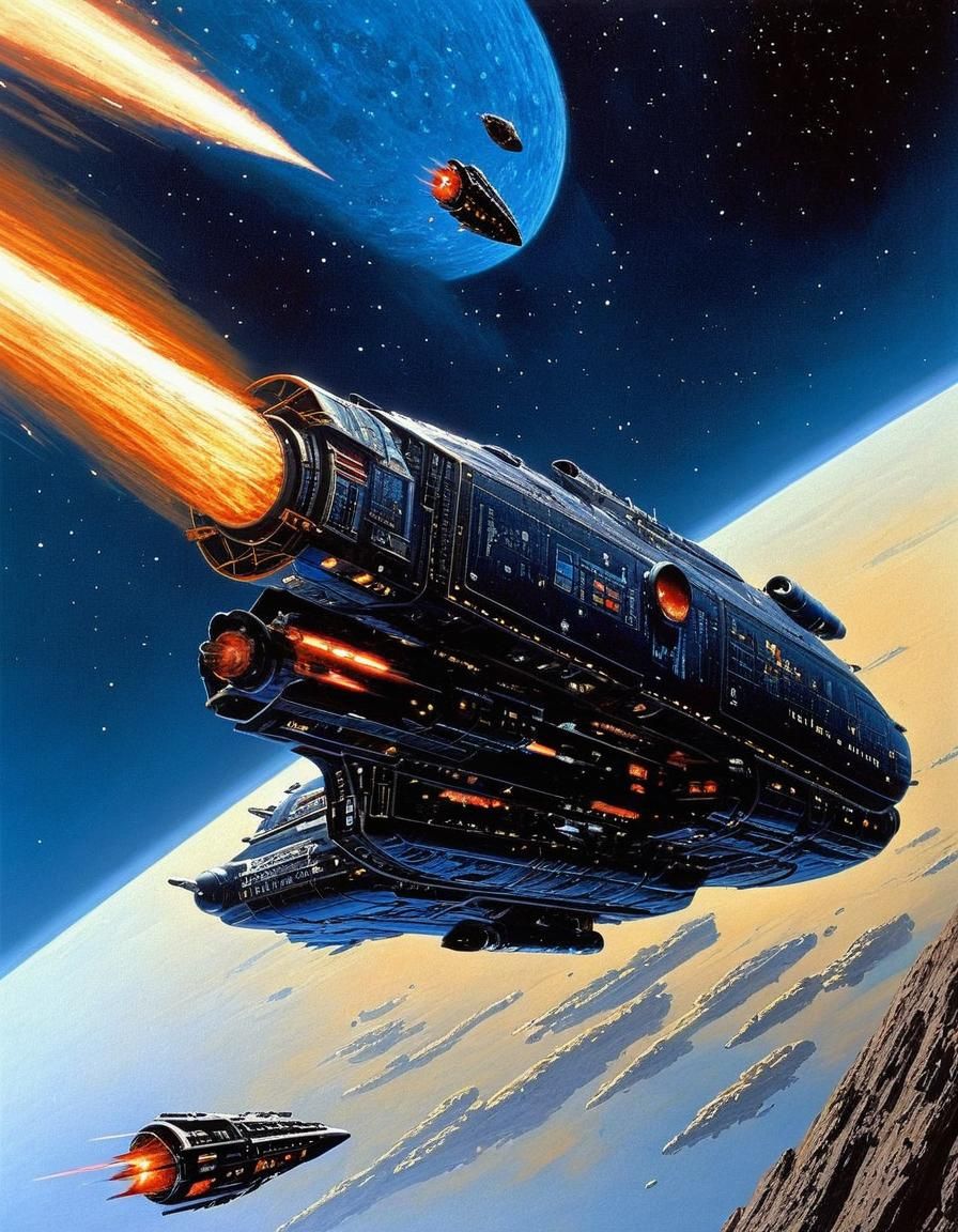 Space Cruiser at Warp Speed in Nebula