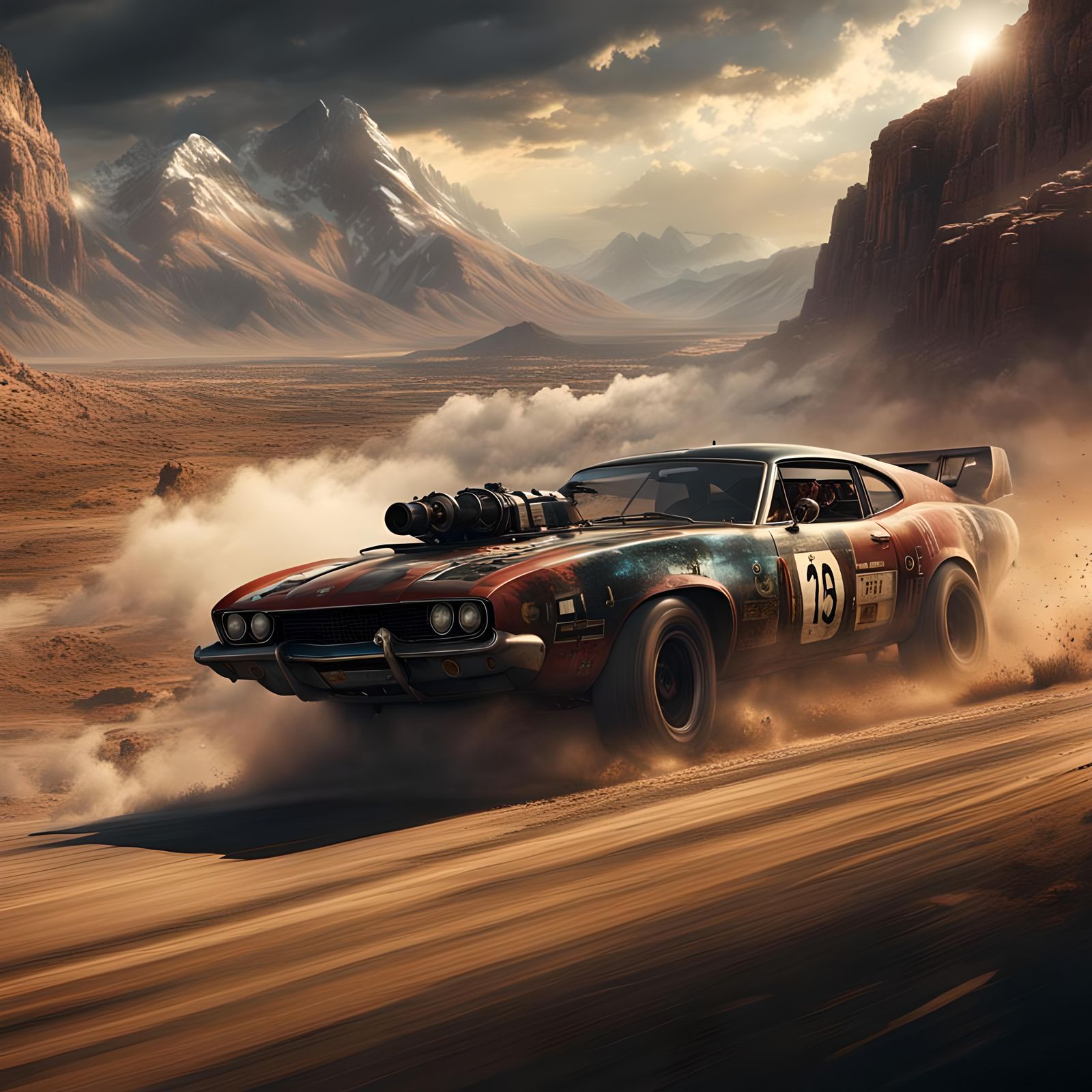 Epic Desert Race in Maximalist Digital Painting