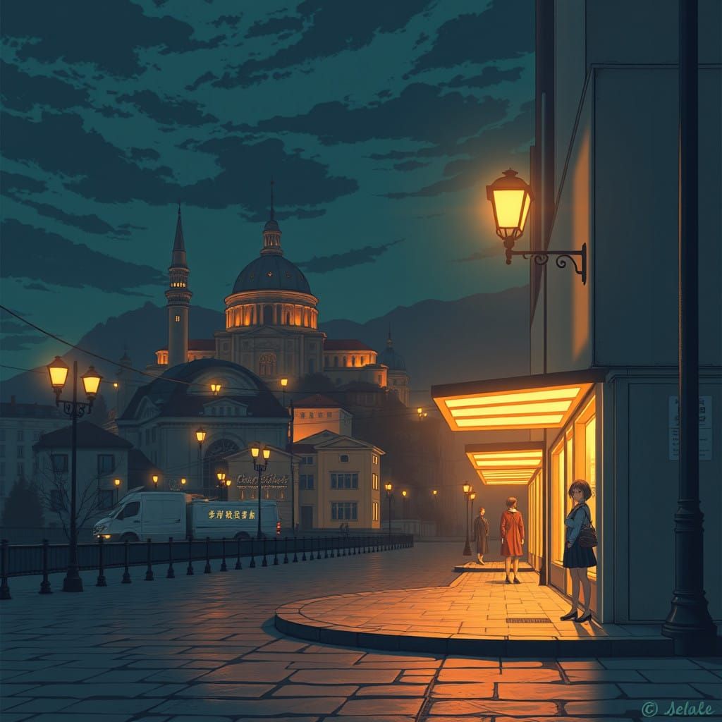 Nostalgic City Night Lights in Anime Style