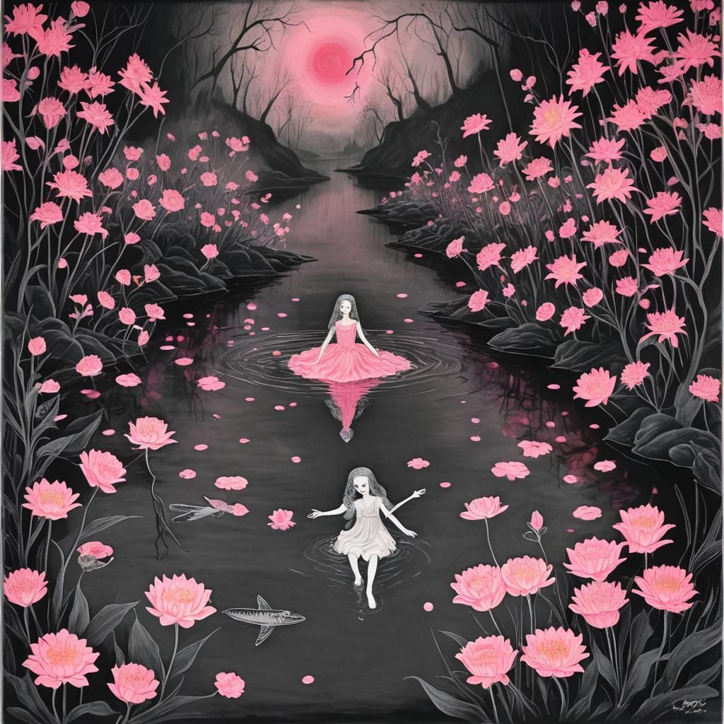 Child's Crayon Drawing of the Underworld in Kawaii Style