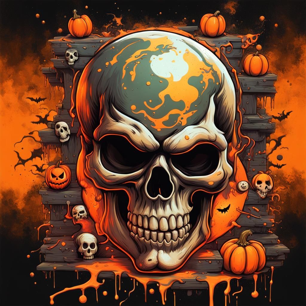 Scary Halloween Party Poster with Skull and Moon