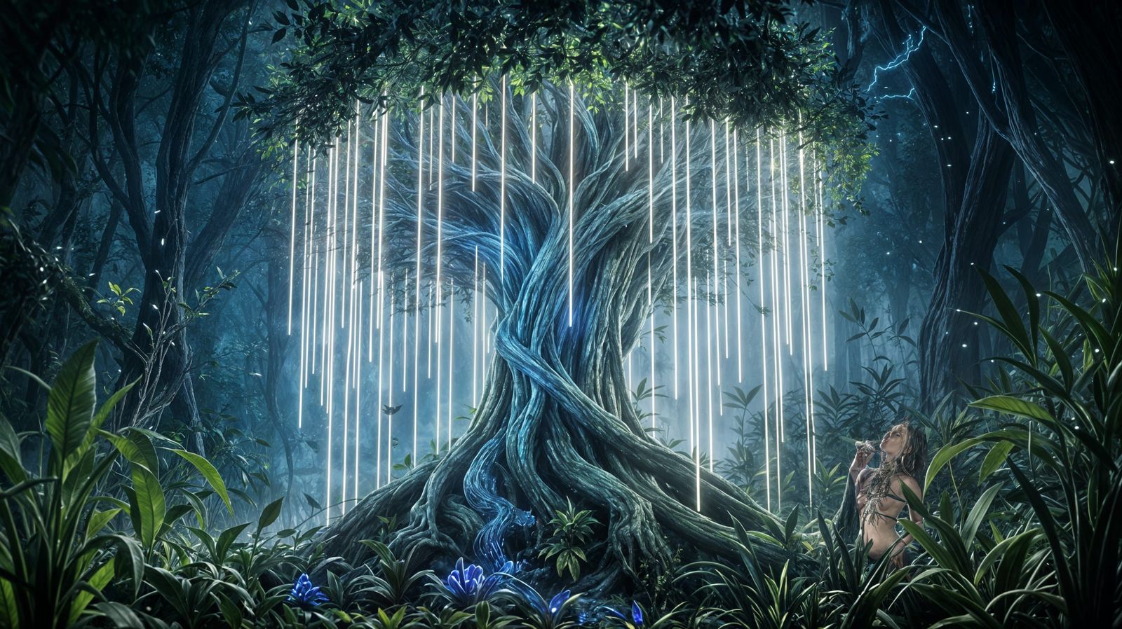 Sacred Bioluminescent Tree in Alien Jungle