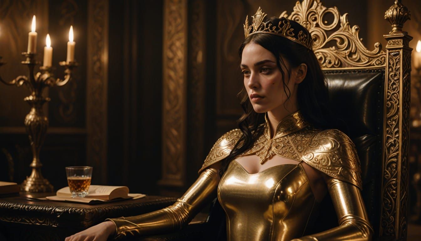 Ethereal Queen in Gold Latex Throne Scene
