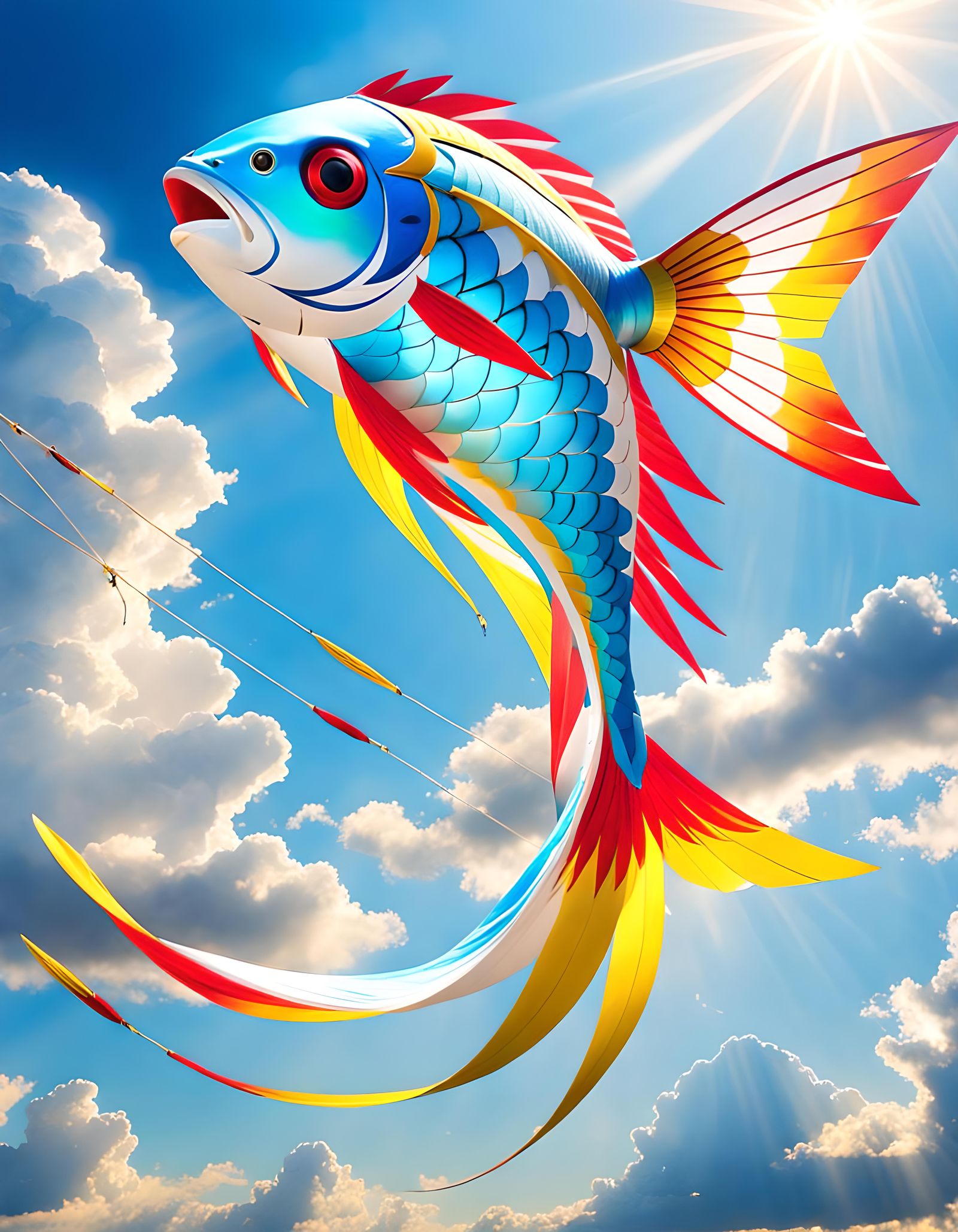 Japanese Fish Kite Soaring in Sunny Sky