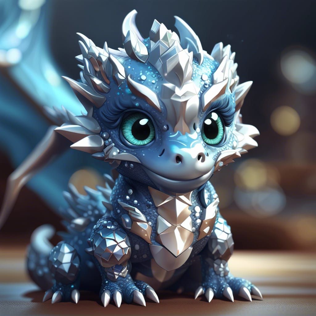 Adorable Chibi Diamond Dragon Portrait in Anime CGI