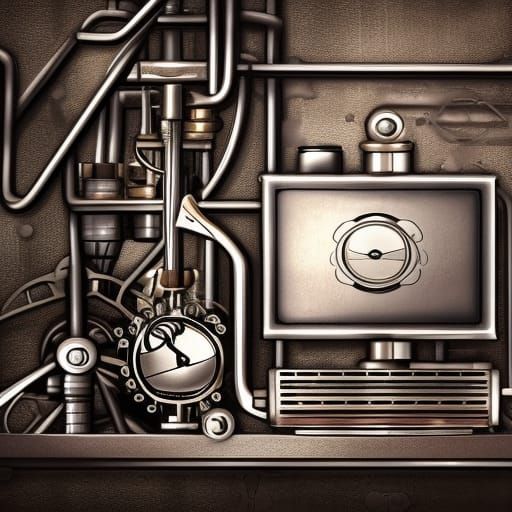 Steampunk Engine Computer Fusion