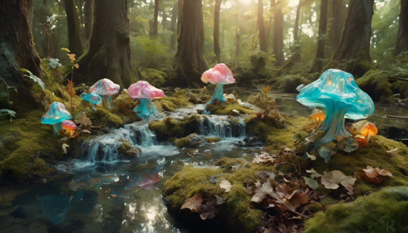 Mushroom Forest with Pugs in Watercolor Style