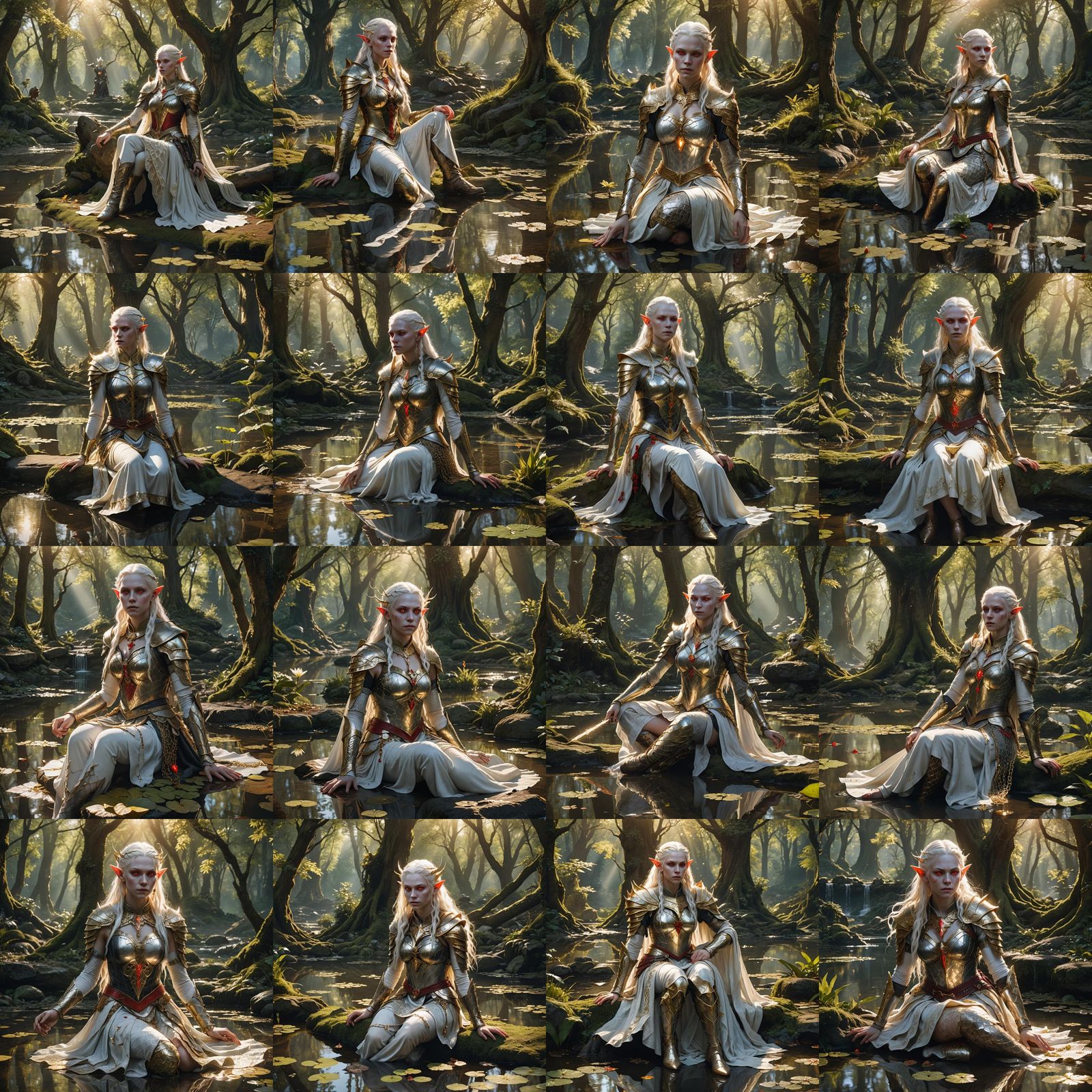 Albino Elf Queen in Forest Spring, Fantasy Art