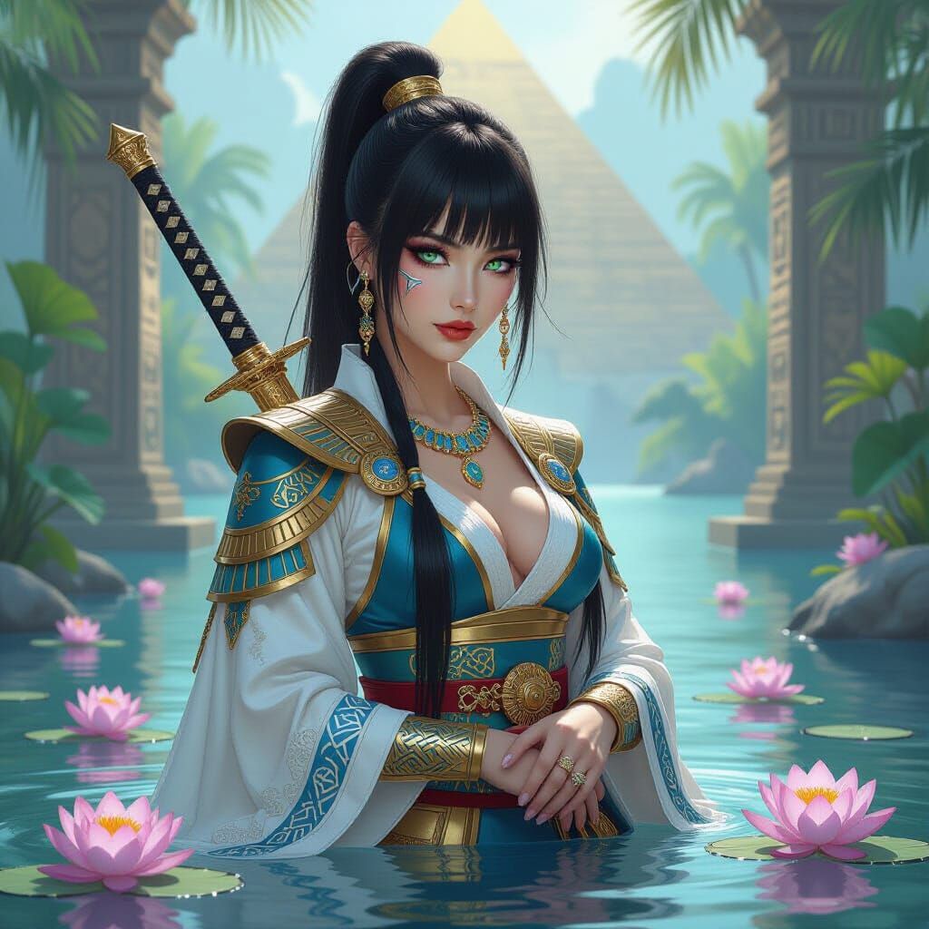 Geisha Warrior with Egyptian Armor and Angel Wings