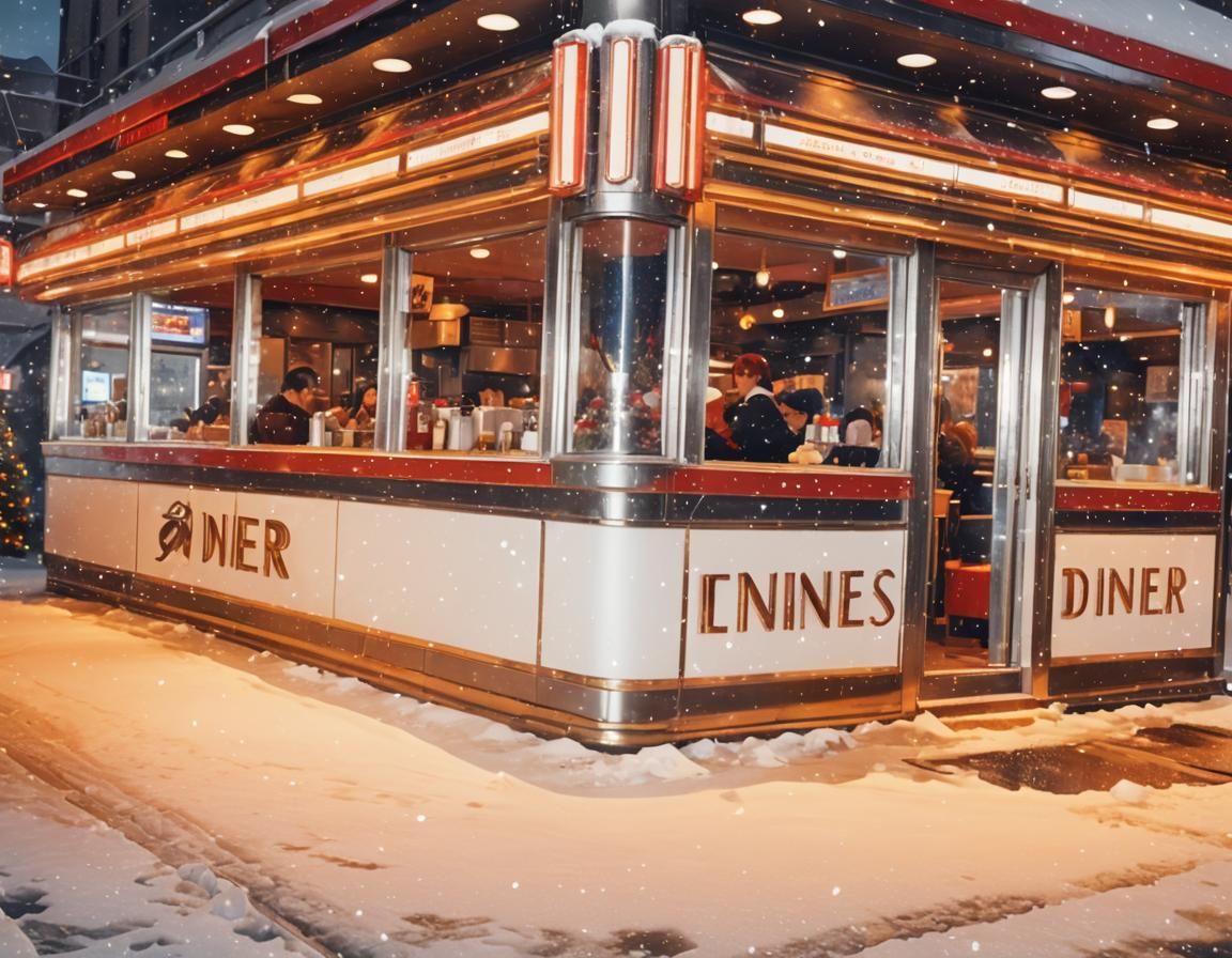 Festive Anime-Style New York Diner at Christmas
