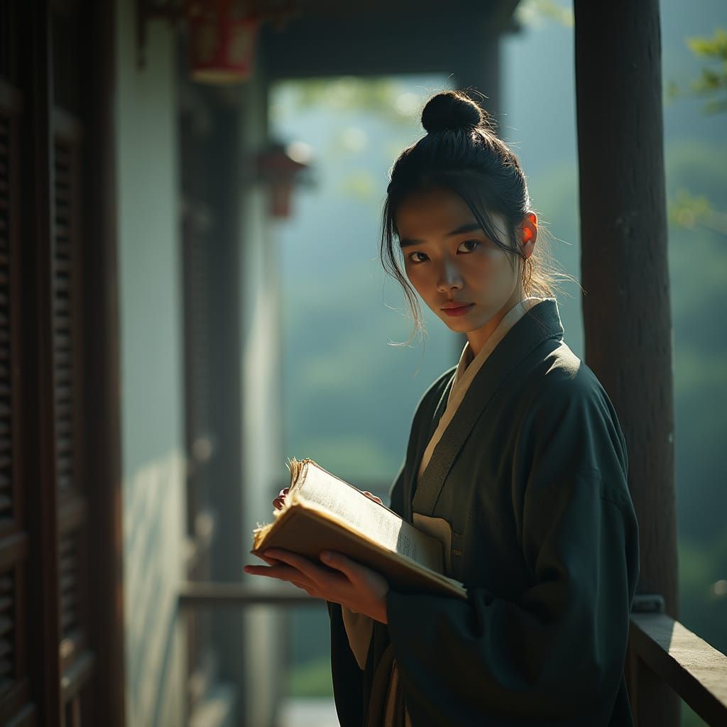 Young Teacher in Tang Dynasty Village, Cinematic Still