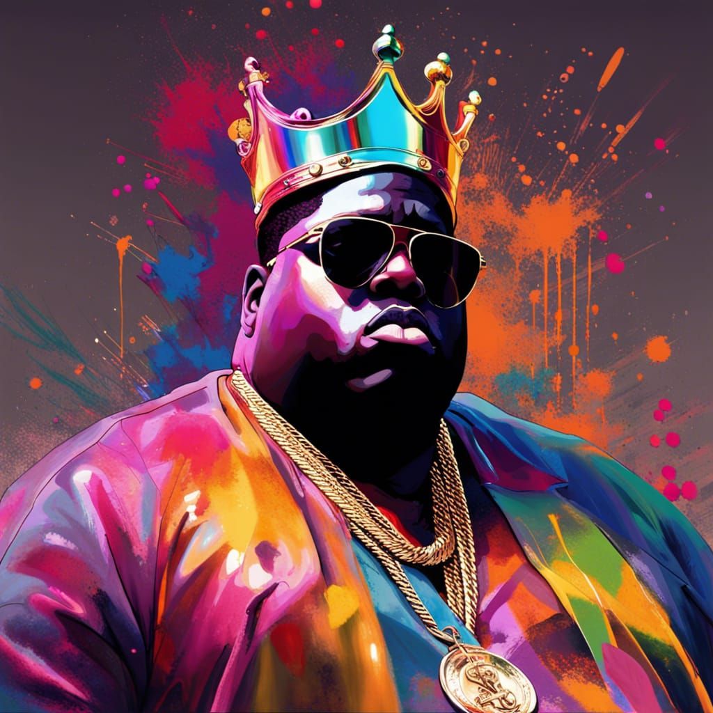 Psychedelic Portrait of Notorious B.I.G. in Splatter Art Sty...