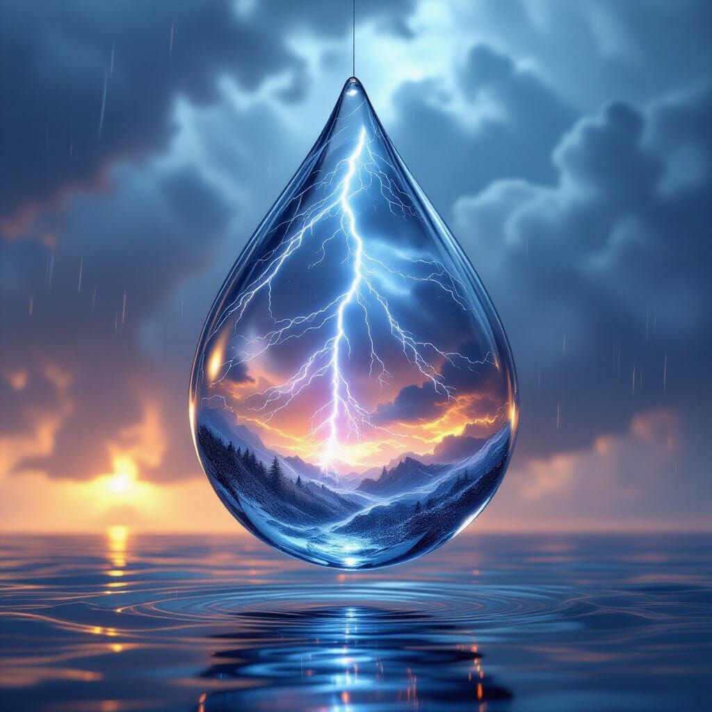 Surreal Storm in Glass Raindrop, Digital Art