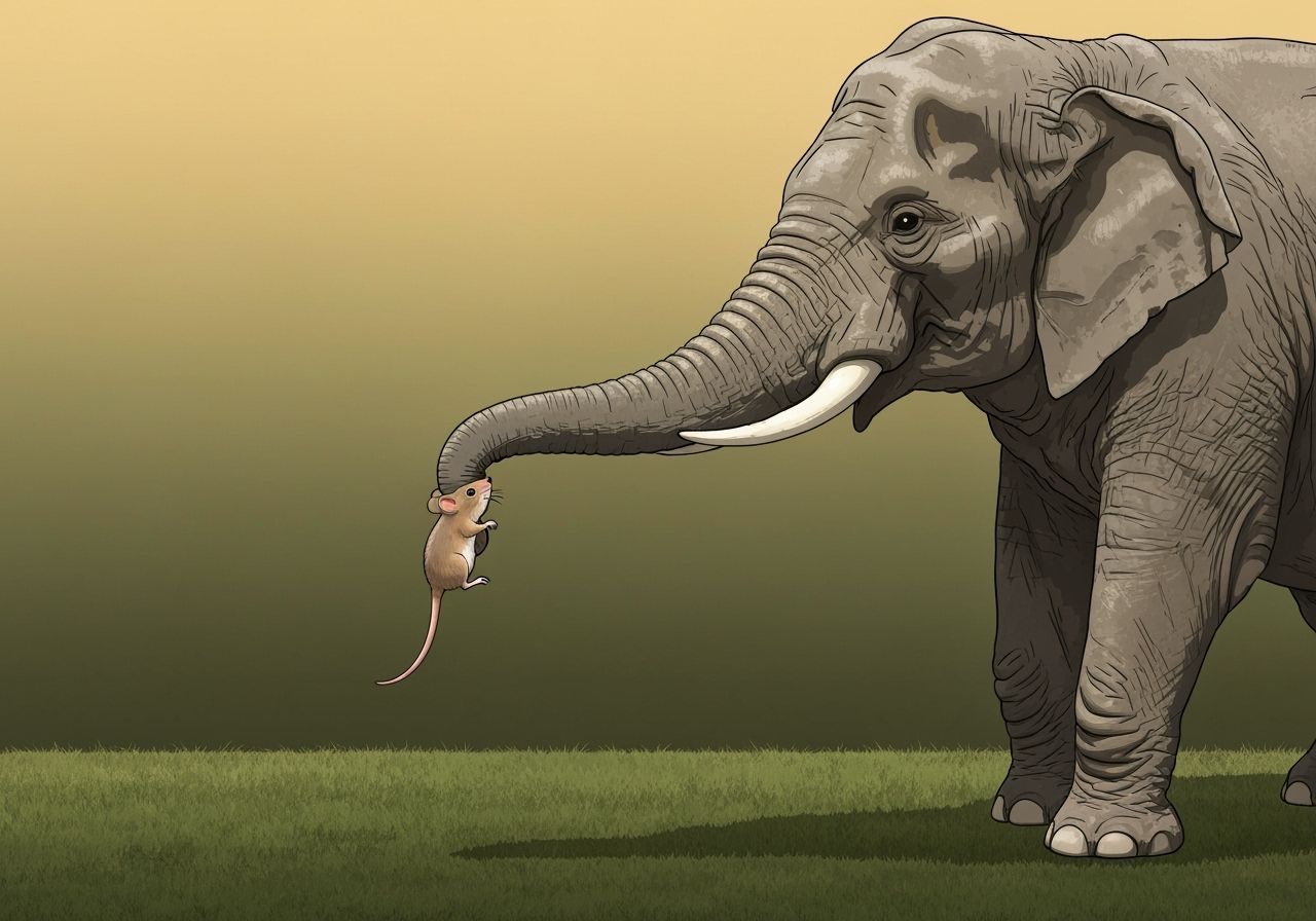 Gentle Elephant Lifts Mouse for Conversation