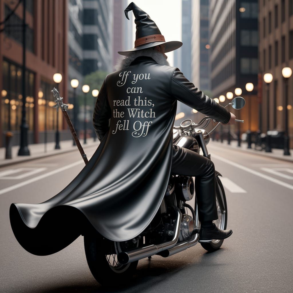 Wizard Biker in Cityscape, Photorealistic Digital Art