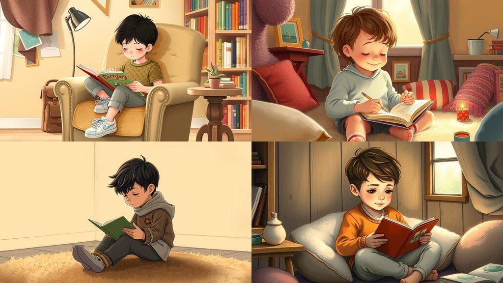 Peaceful Introversion: Child Reading in Warm Light