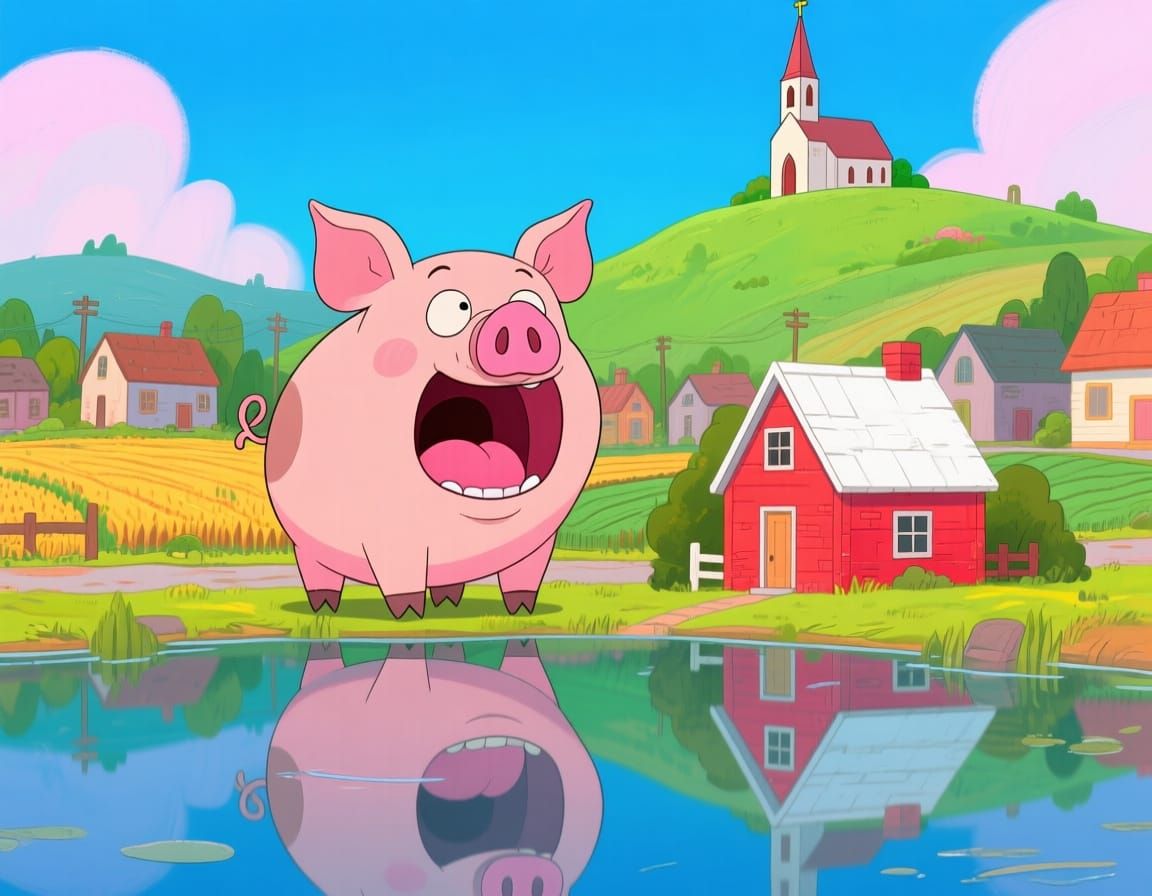 Giant Pig in Quaint Town, Adventure Time Style
