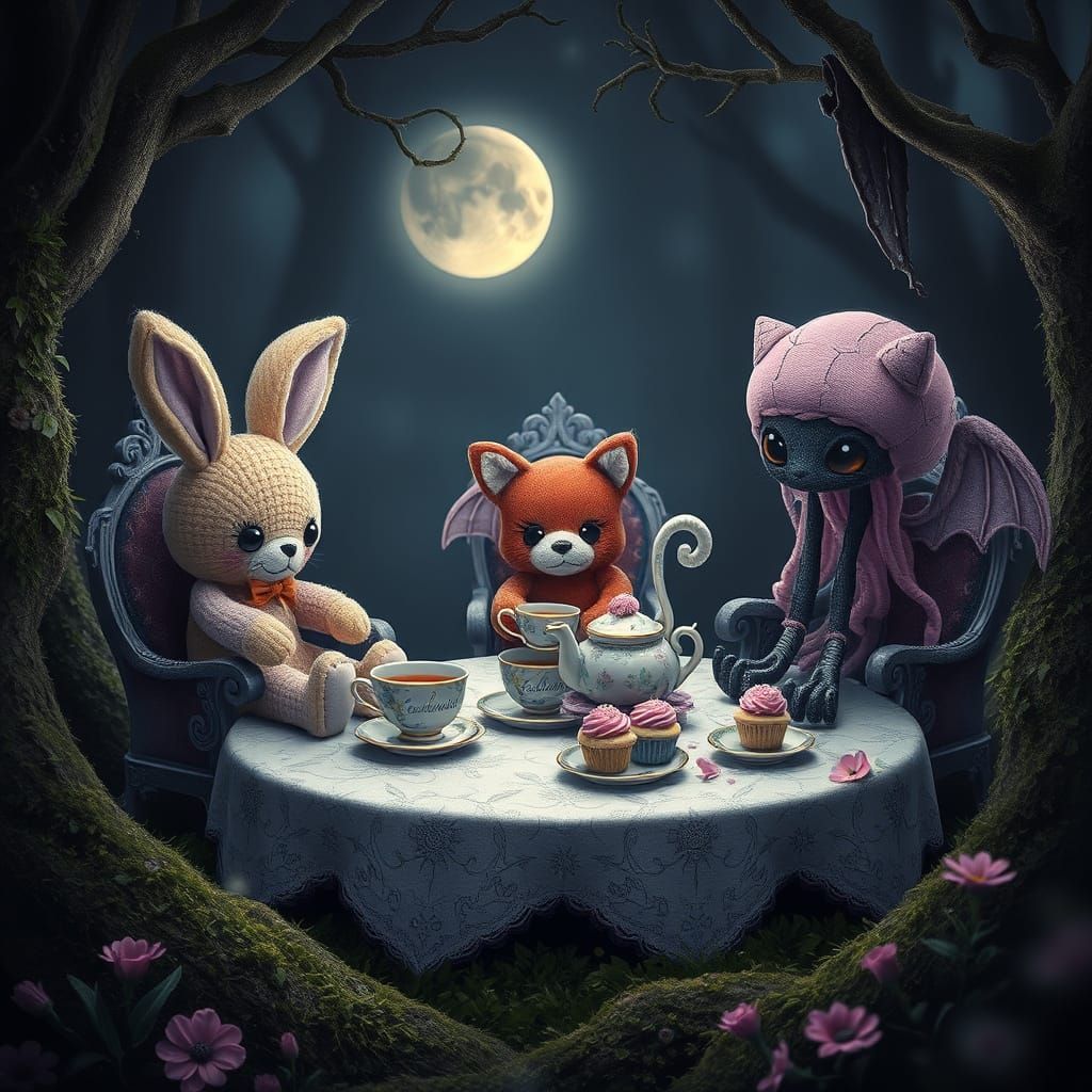 Dark-Kawaii Midnight Tea Party in Forest Glade