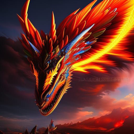 Psychedelic Dragon in Prismatic Flames
