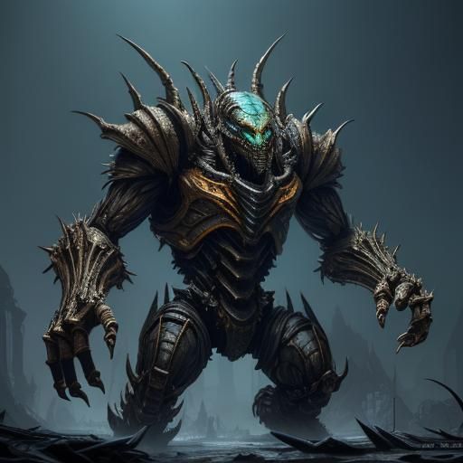 Towering Biomechanical Insectoid in Post-Apocalyptic Wastela...