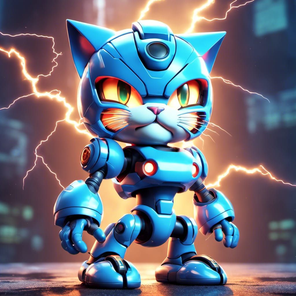 Cyborg Megaman Cat with Lightning in 8K