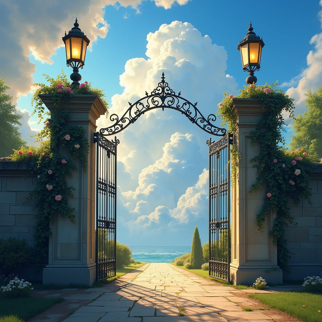 Majestic Gate to Cloudy Blue Sky