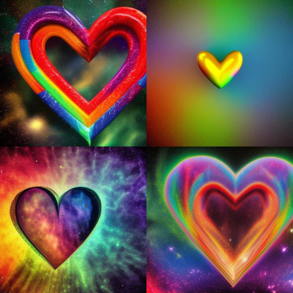 Rainbow Heart in Space: Hyperrealistic 64 Megapixel Image
