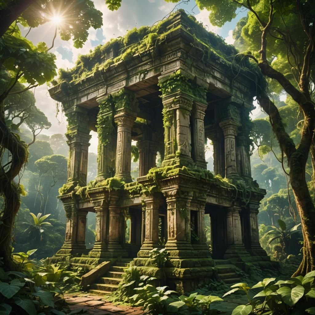 Lush Jungle Temple in Divine Sunlight