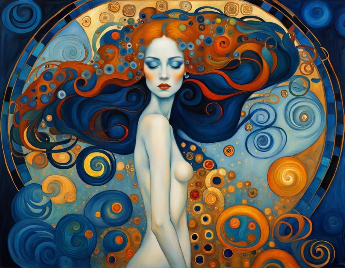 Blue Fire in the Style of Gustav Klimt