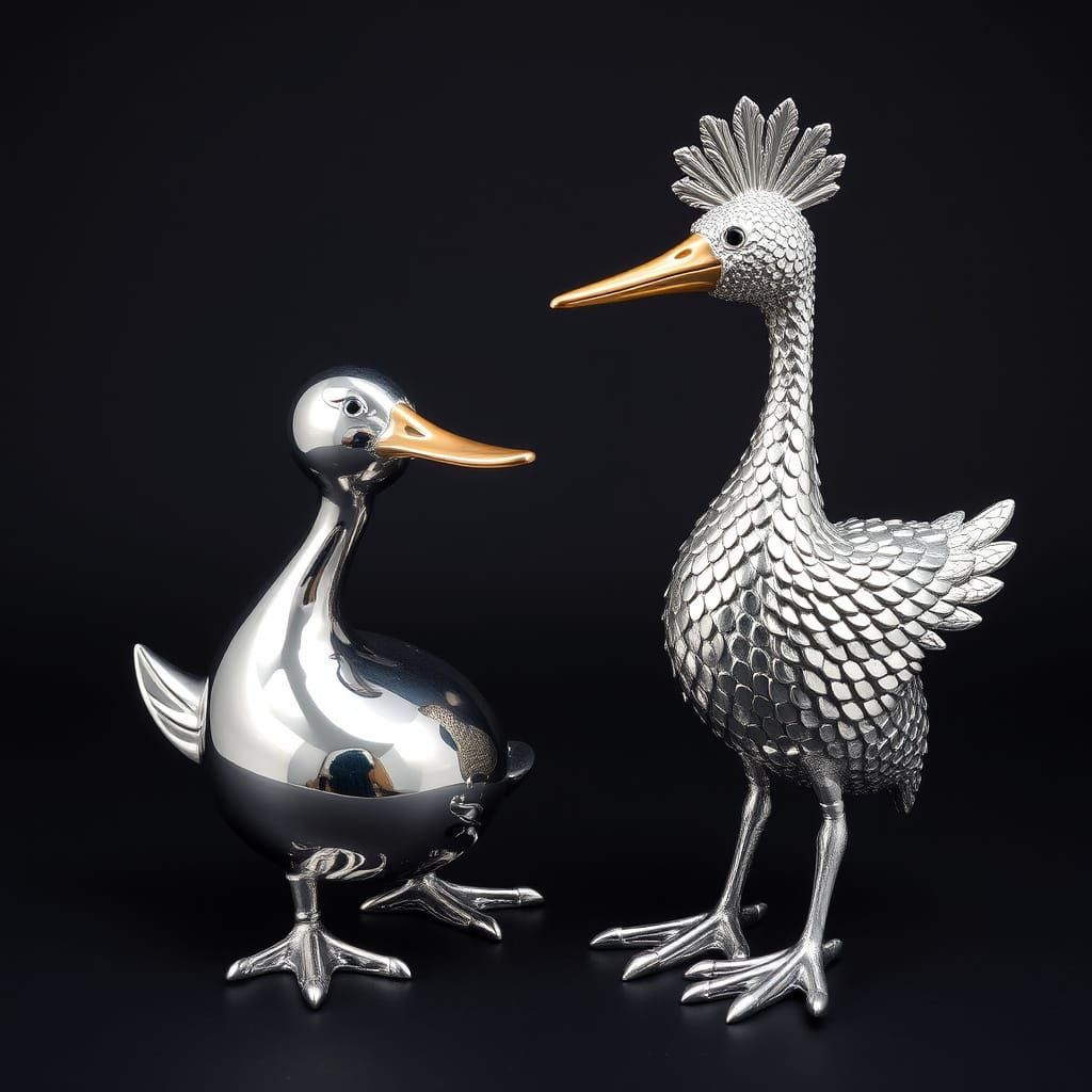 Chrome Alebrije Duck with Dodo and Loon