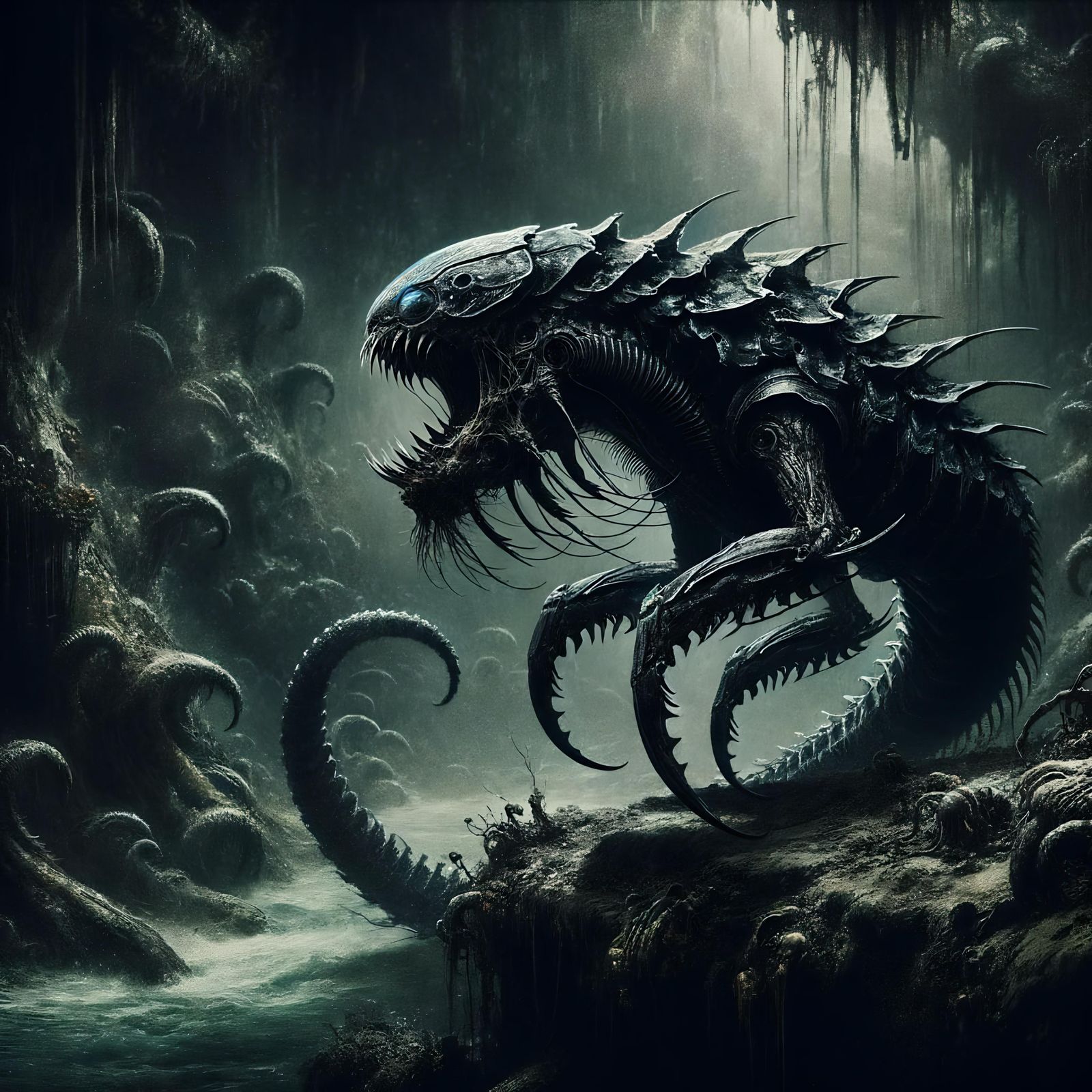 Sinister Spider-Eel Aberration in Dark Fantasy Realm