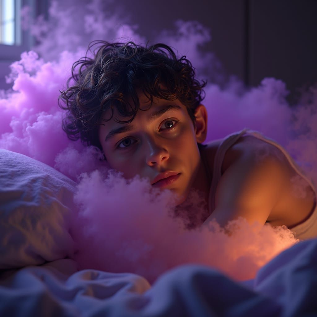 Ethereal Teen in Smoky Bedroom, Fantasy Concept Art
