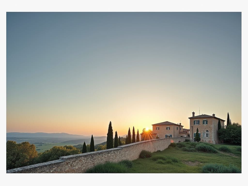 Tuscan Stone Houses in Warm Afternoon Light