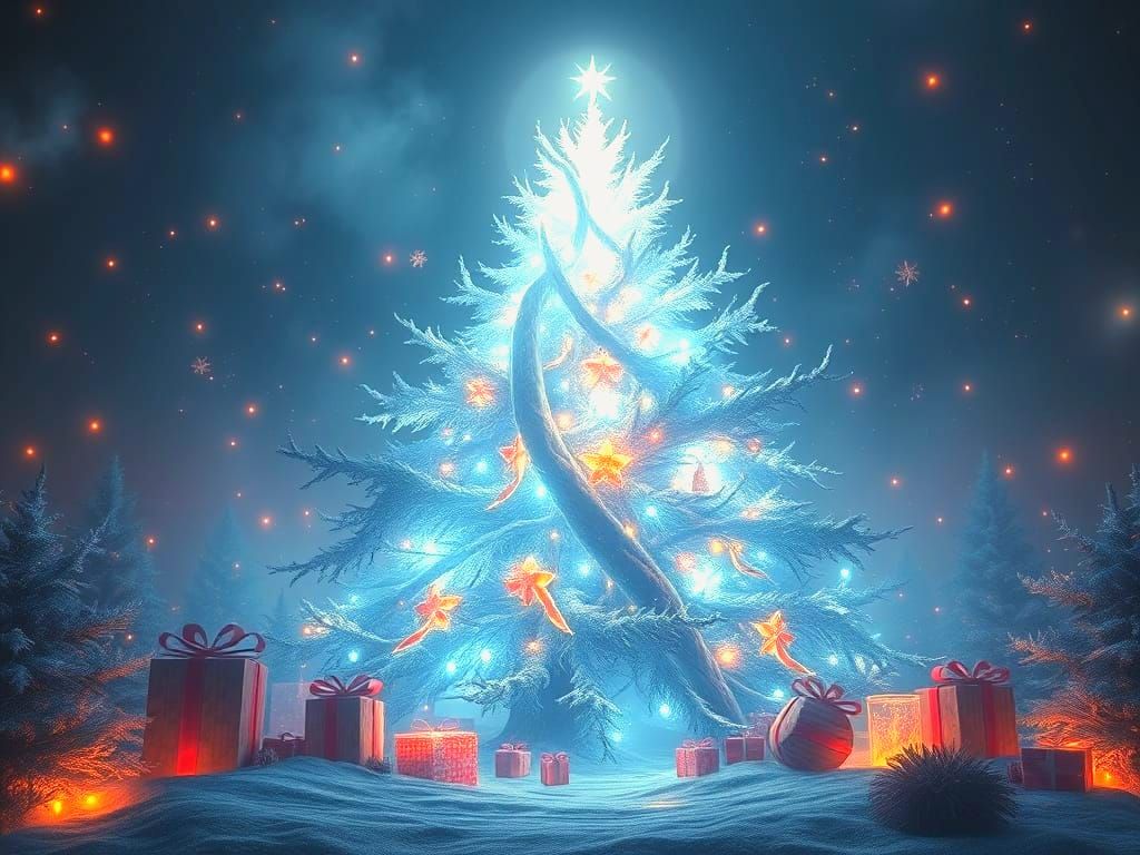 Ghostly Christmas Tree with Floating Presents