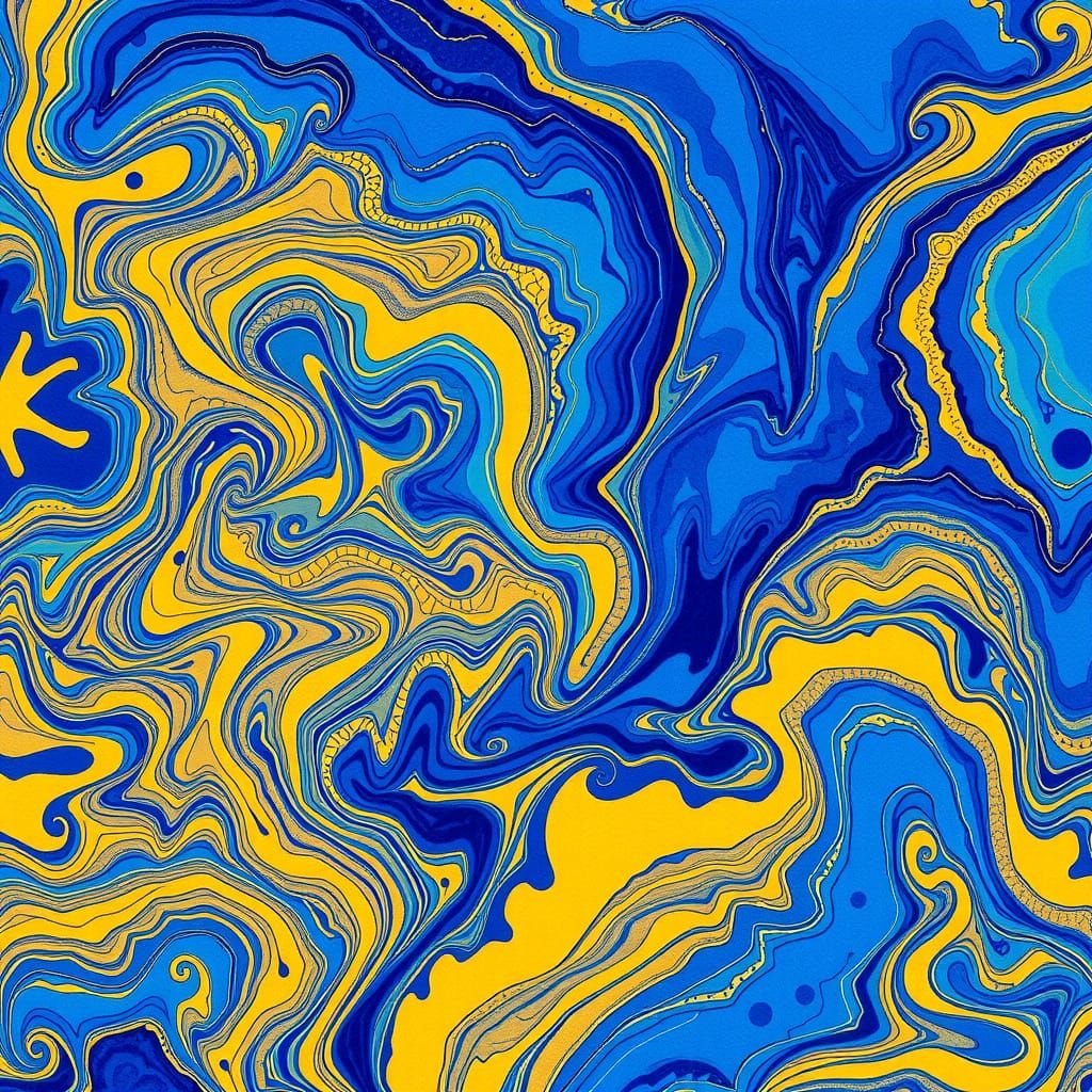 Ethereal Blue and Gold Marbled Artwork