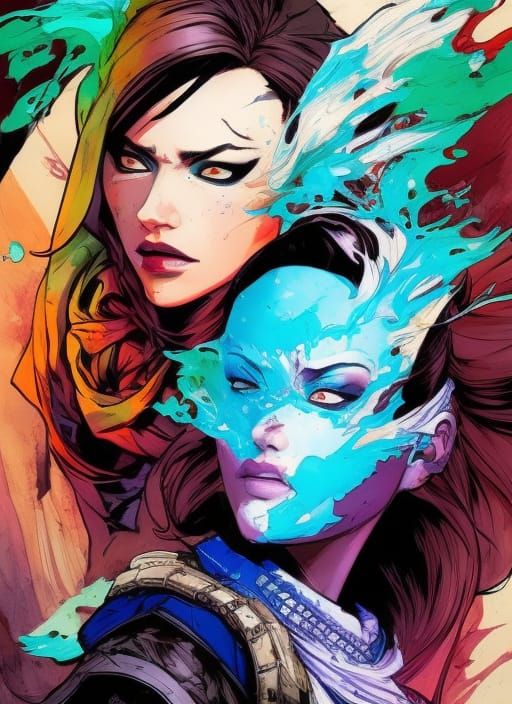 Sneaky Rogue Woman Portrait in Digital Gouache Illustration