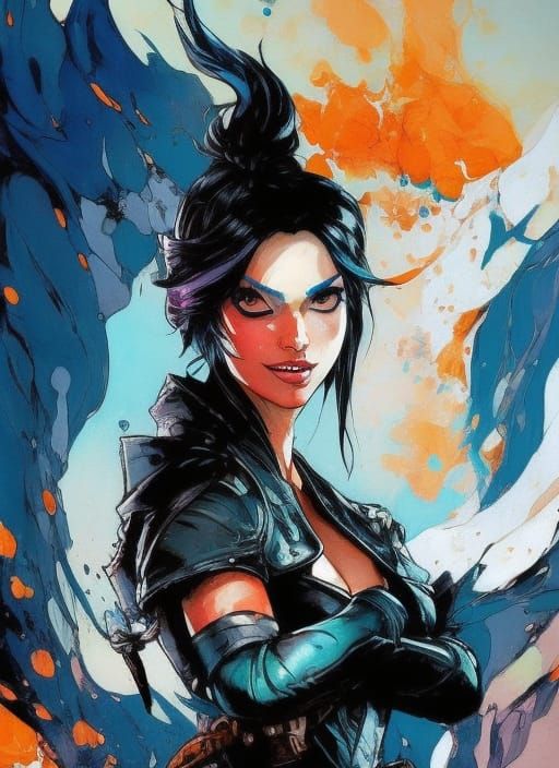 Sneaky Rogue Thief Woman: Fluid Gouache Illustration