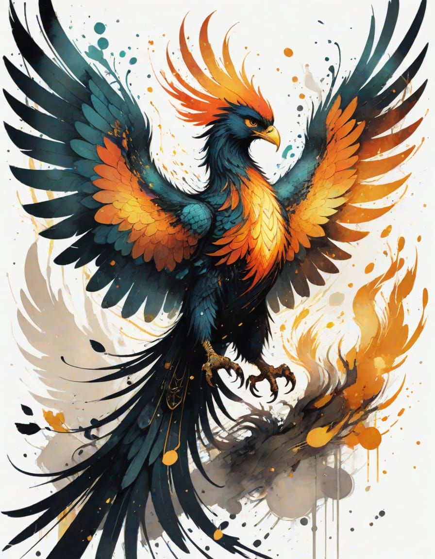 Fiery Phoenix Rising: Watercolor Splash Art