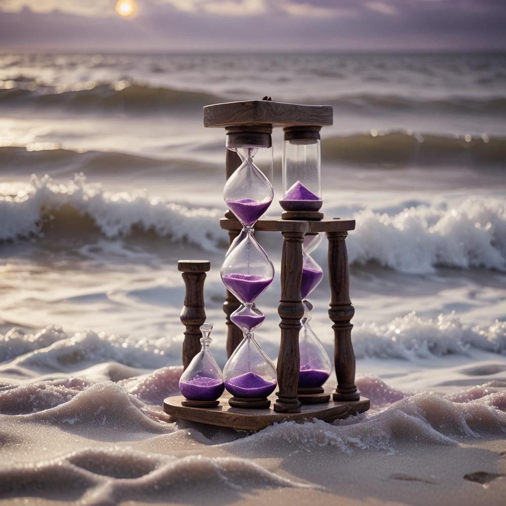 Hourglasses Float on Tempestuous Purple Ocean