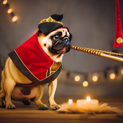 Medieval Pug Jester in Castle Banquet Hall