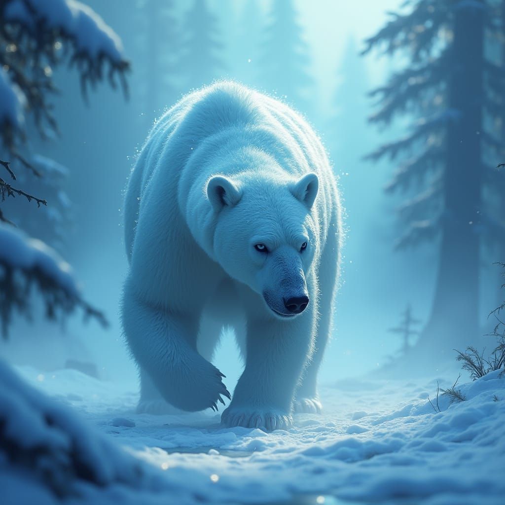 Majestic Ice Bear in Ethereal Winter Landscape