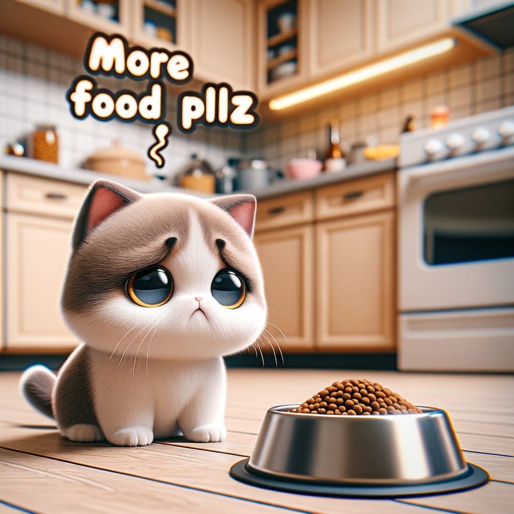 Cute Chibi Cat Begs for Food
