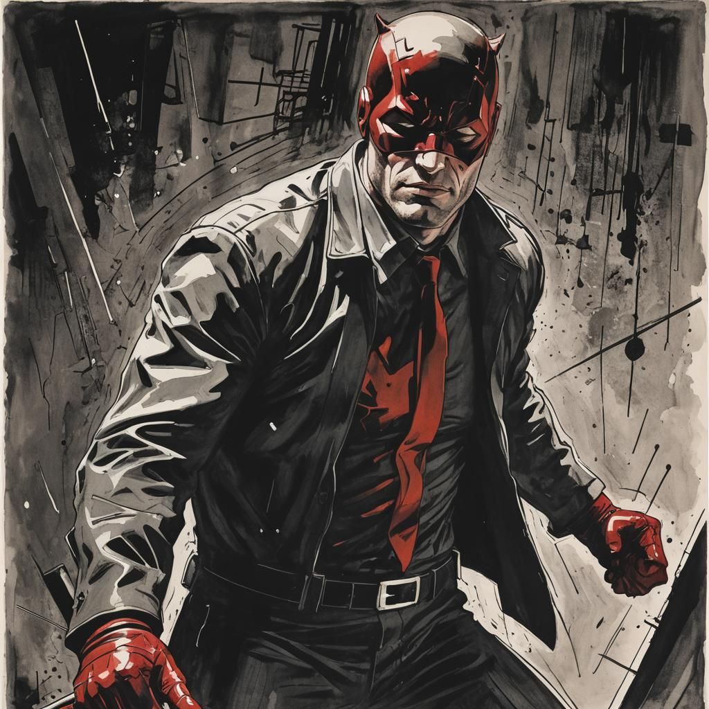 Daredevil Portrait in Comic Noir Expressionism