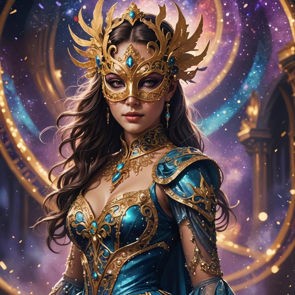 Starlight Masquerade: Hyperrealistic Woman in Star Dress