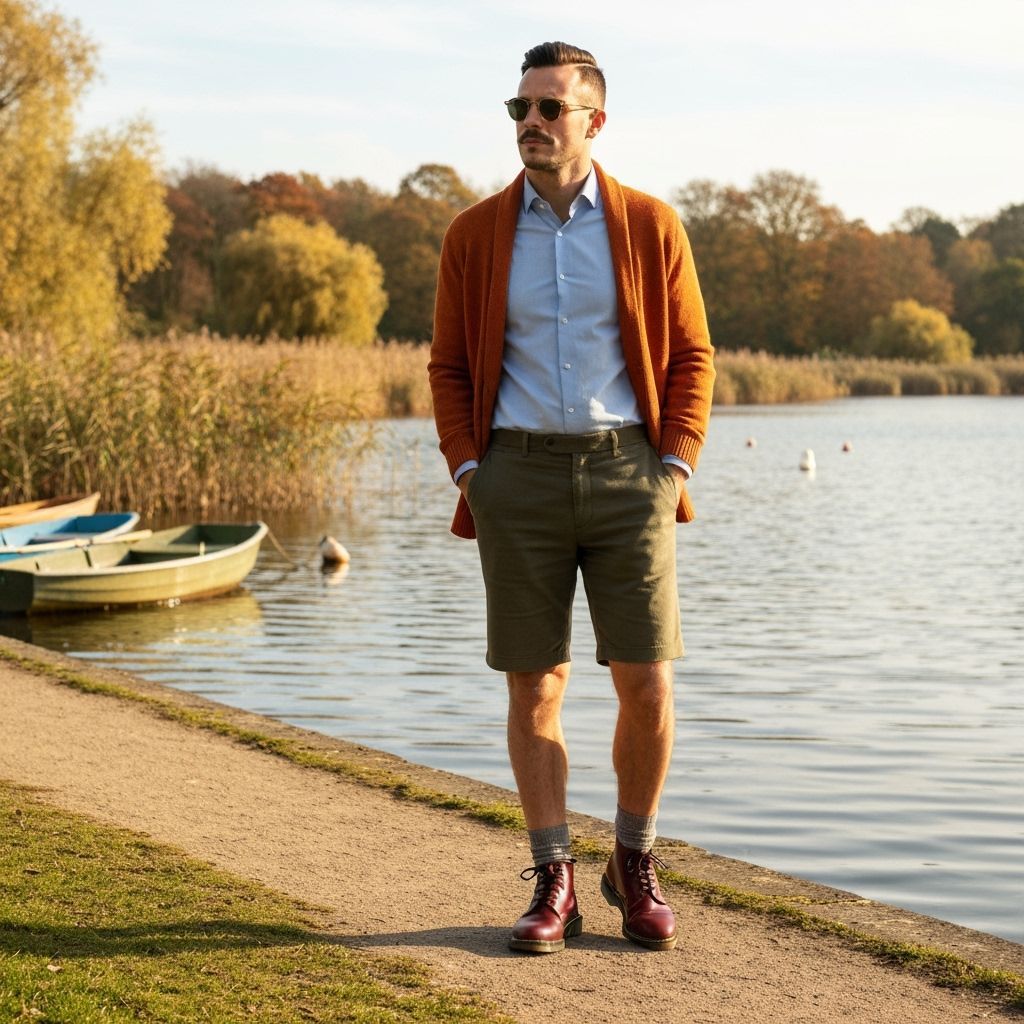 Golden Autumn Lake Afternoon with Elegant Man