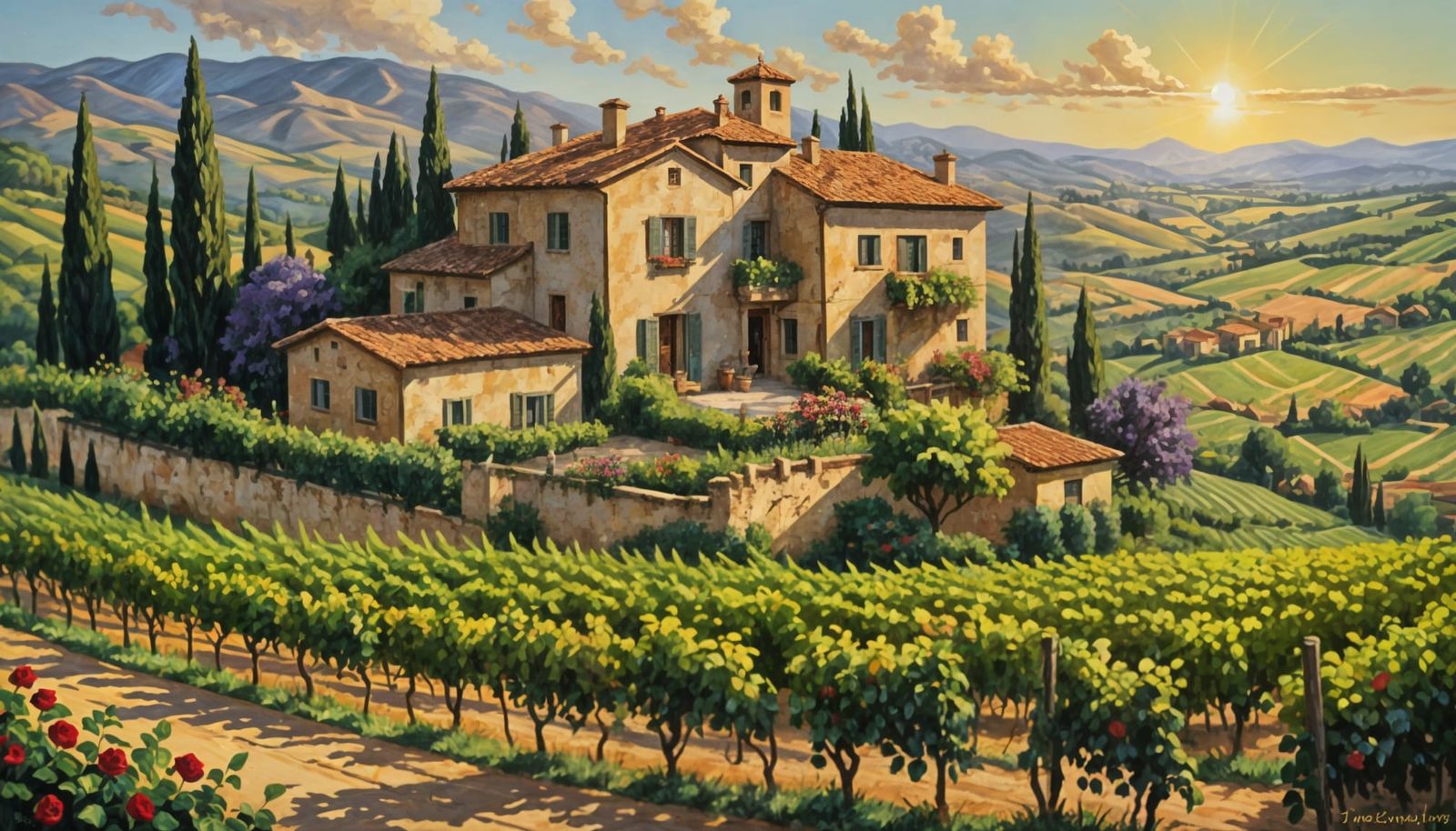 Tuscan Landscape Oil Painting in Impasto Style