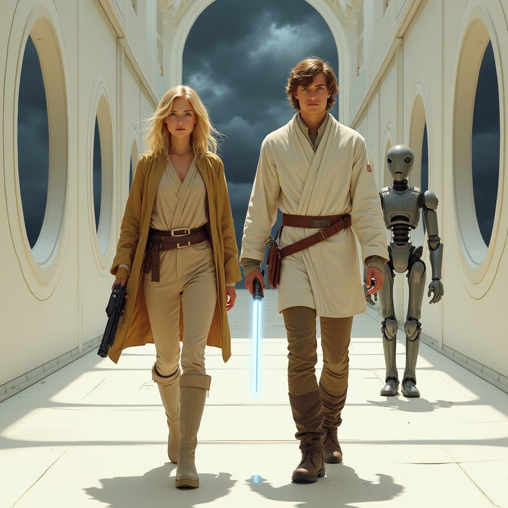 Sci-Fi Corridor Escape in Syd Mead Style