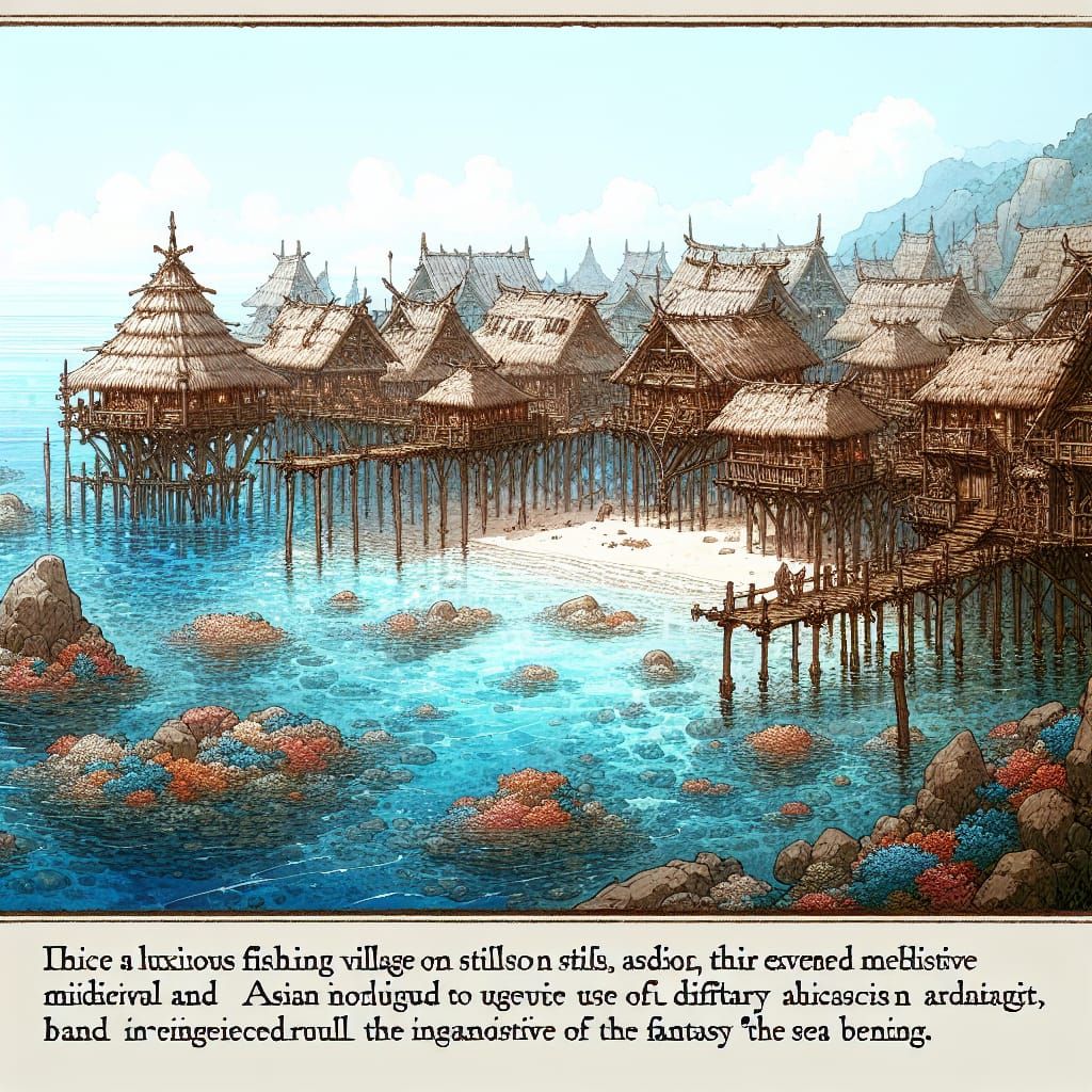 Luxurious Stilt Village in Anime Watercolor Style
