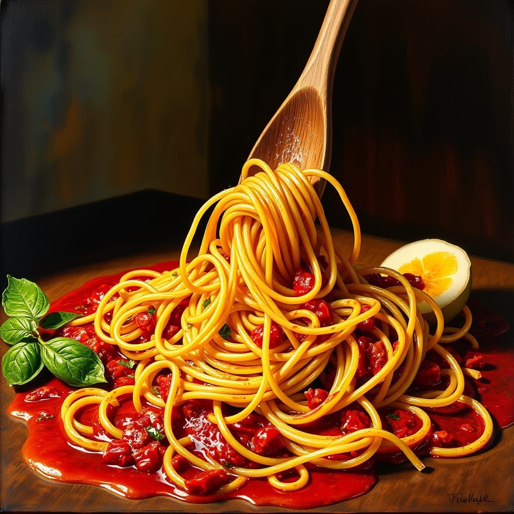 Whimsical Spaghetti Still Life in Vibrant Pop Art Style